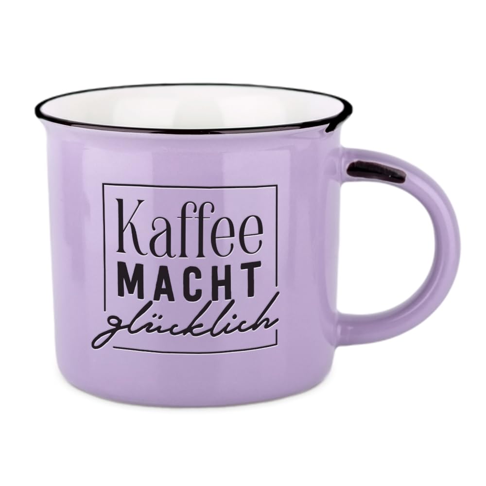 Vintage Coffee Cup, Ceramic Mug to Give as a Gift, 400 ml, Coffee Makes Happy