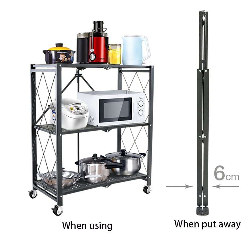 Scaffalatura pieghevole a 3/4/5 ripiani con ruote, capacità di 210 kg, scaffale in metallo per garage, cucina, soggiorno e bagno, nero