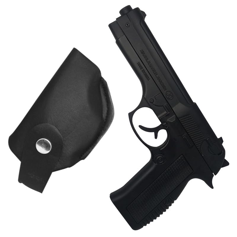 Image of Heavy Metal Gun Pistol Shaped with Barrel Pull Back System and Holster Pocket Lighter