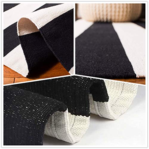 Kahouen Cotton Black And White Striped Rug (27.5 X 43 Inches), Washable Hand-Woven Stripe Outdoor Front Door Mat For Layered Door Mats/Porch/Kitchen/Bathroom/Laundry Room. #TOP5
