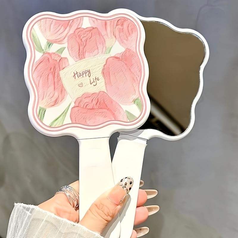Thea 2-in-1 Cute Cat Paw Pattern Handheld Mirror & Comb Set -Portable Makeup Mirror with Cartoon Design Ideal for Women Travel Friendly Design Glass Surface Plastic Frame Cat Accessories-image-8