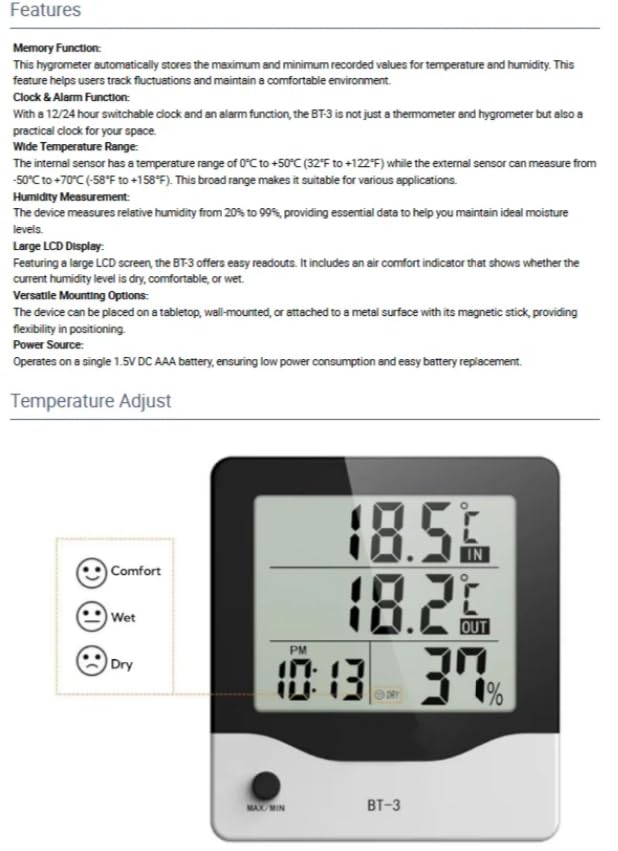 Digital LCD Display Indoor Outdoor Tempand Humidity Tester Hygrometer