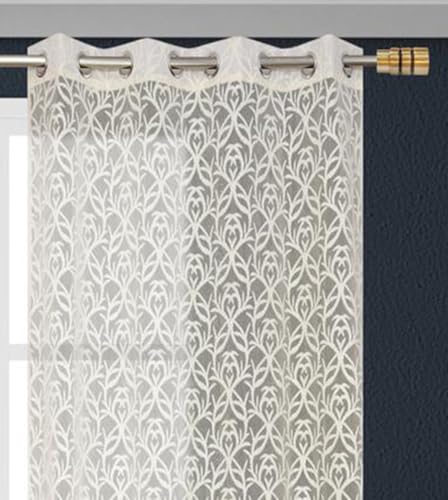 Image of Net Semi Transparent Sheer Curtain /Parde for Door Curtain 7 Feet Long Set of 3 Pcs for Window, Door, Living Room, Cream Color