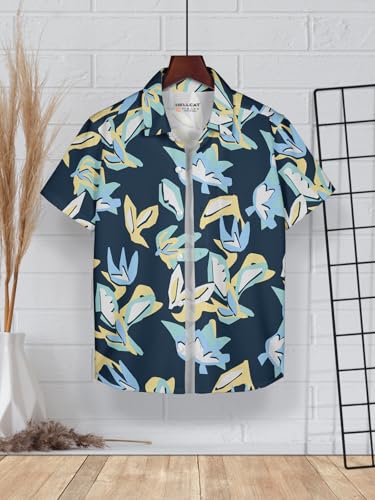 Image of HELLCAT White, Dark Blue Trendy Regular Fit Printed Causal Shirt for Boys - Pack of 2