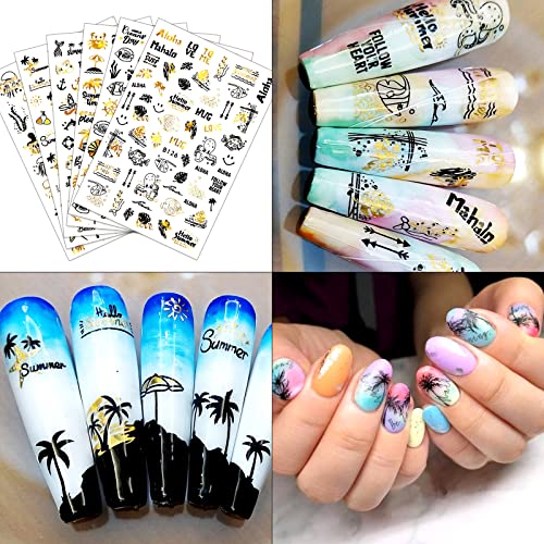 Jmeowio 12 Sheets Beach Nail Art Stickers Decals Self Adhesive Tropical Summer Ocean Coconut Sea Shell Nautical Palm Tree Design Manicure Tips Nail Decoration Para Uñas For Women Girls thumb #6