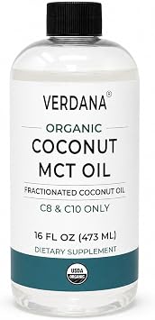 Verdana USDA Organic Coconut MCT Oil, 16 fl oz, Food Grade, C8 & C10 Only, Non-GMO, Kosher, Keto & Paleo Friendly, No Palm Kernel Oil