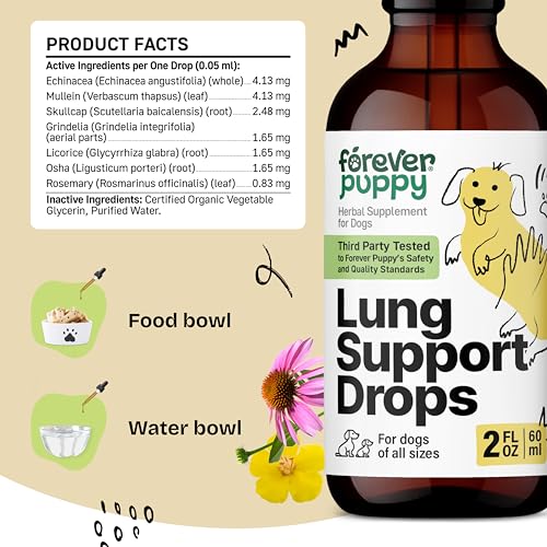 Image of Forever Puppy Lung Support Drops for Dogs - Mullein Leaf Extract & Echinacea - Herbal Lung Drops - Sugar & Alcohol-Free Liquid Vitamins - 2 fl oz