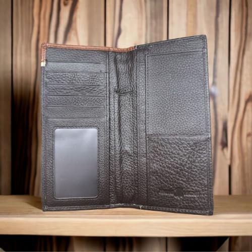 Urbalabs Mens Long Wallet Coffee Leather Soft Leather Tooled Checkbook Style Cowboy Hand Crafted High End Mens Wallets Leather Lone Star Rodeo Concho Gifts For Men, COWHRBLKHRS0013