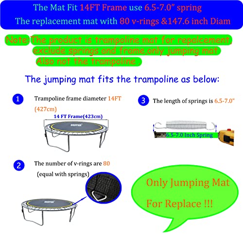 Bzzter Replacement Trampoline Mat,Fits 14ft Round Frame,with 80 Rings& 147.6 Inch Diameter, Fits 6.5"-7.0" Springs,10 Rows of Stitching for Longer Lasting,w/Pull Hook and Gloves,14ft Trampoline Mat by Bzzter - Image 3
