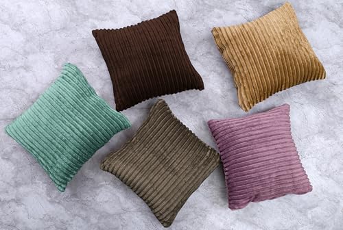 Image of Yellow Weaves Pencil-Stripe Fur Cushion Covers | Soft Polyester | Decorative Sofa & Throw Pillow Covers | 16x16 Inches, Pack of 5 (Multi 2)