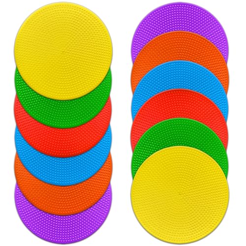 Poly Spot Markers 4 inch 12 Pcs Non Slip Floor Dots Flat Field Cones Rubber Circles for Gym for Football Basketball Soccer Speed Training Agility Markers Dance Class room Sports Drills 6 Colors TPE