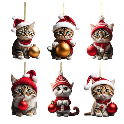 Valicaer Weihnachtsbaum Anhänger,6Pcs Weihnachtsanhänger Katze...