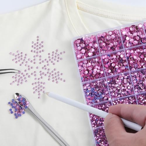 Image of Hotfix Rhinestones Kit,Dark Pink, Mixed 5 Sizes 14400pcs | Hot Fix Crystals, for Bedazzling Clothes Crafts, with Wax Pencil,Tweezers and Spoon,SS6-SS30