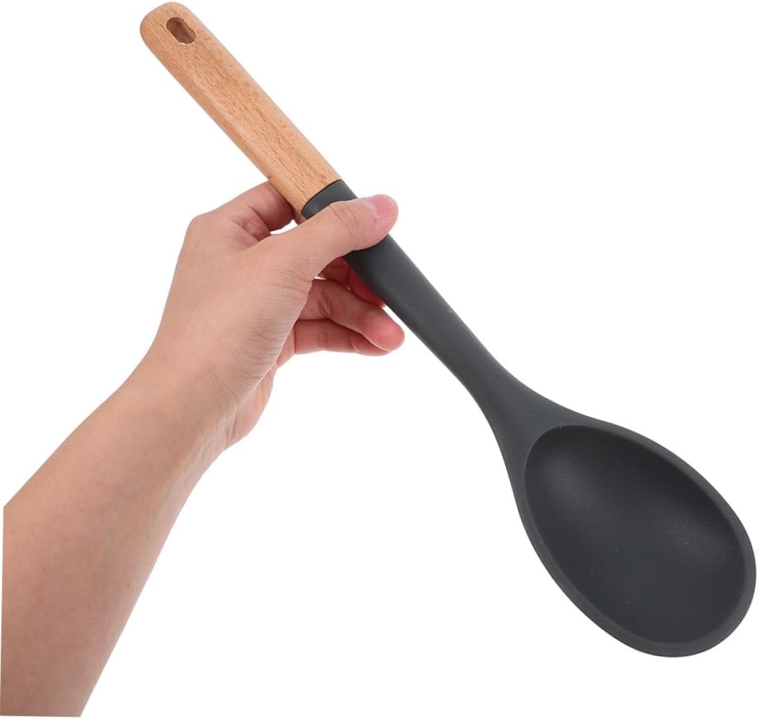 Luxshiny 2Pcs Heat Resistant Silicone Cooking Spoons with Wooden Handle Versatile Utensils for Stirring Flipping and Scooping Nonstick Cookware for Home Kitchen Use
