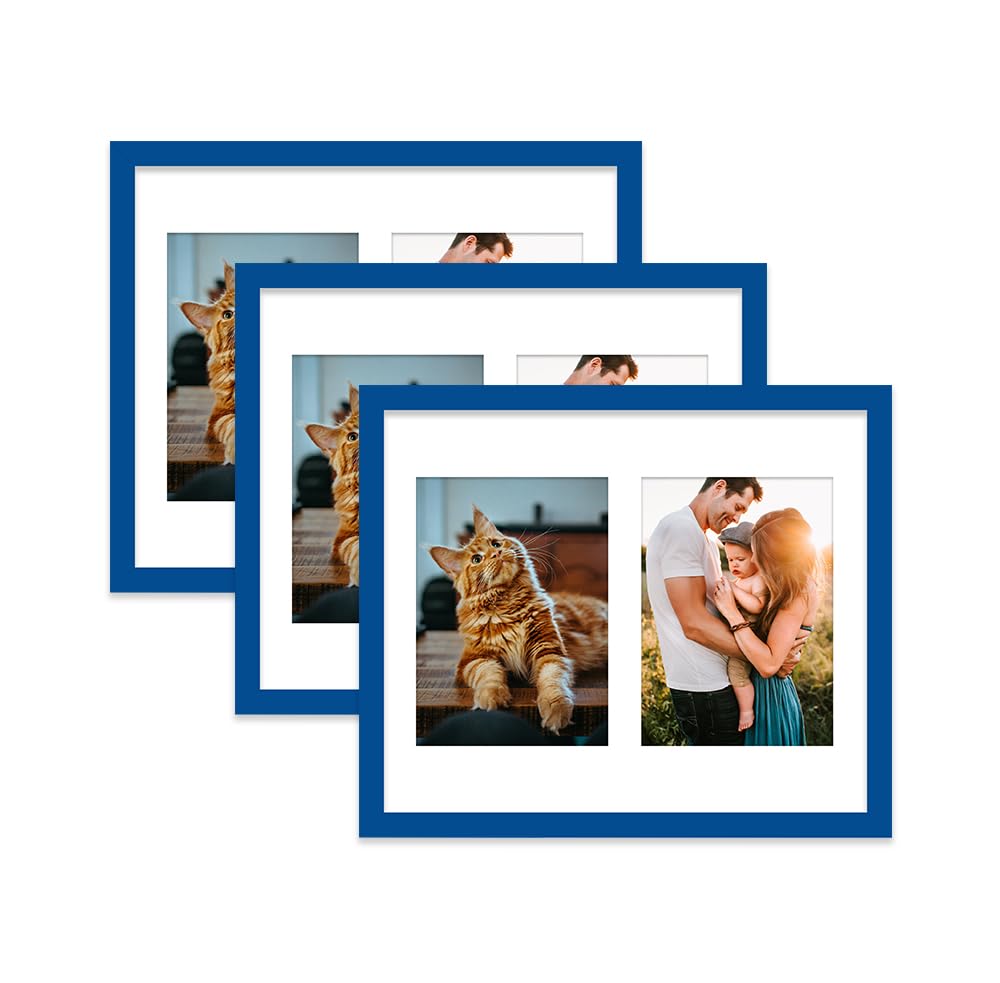 Blue Multi Photo Frame - Holds 2 x 7x5 Pictures, Family Collage Picture Frame for Wall Display, 12x10 Frame size, Set of 3