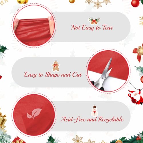 Image of Simetufy Christmas Tissue Paper for Gift Bags, 30 Sheets 20 x 30 Inches Christmas Tissue Paper Sheets Bulk, Red and Green for Gift Wrapping, Crafts, Birthday, Wedding, Holiday Decor and DIY