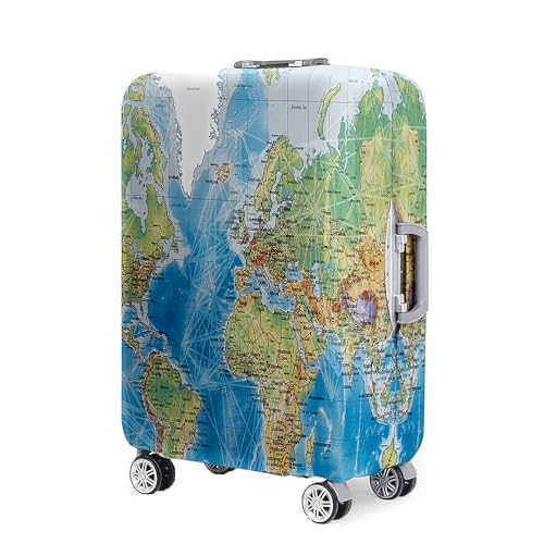 Mateju Kofferschutzhülle Elastisch Kofferhülle 19-32 Zoll, 3D-Weltdruck Gepäck Cover Reisekoffer Hülle Trolley Case Schutzhülle Luggage Cover Waschbare Staubdichte (grüner Kontinent,M)