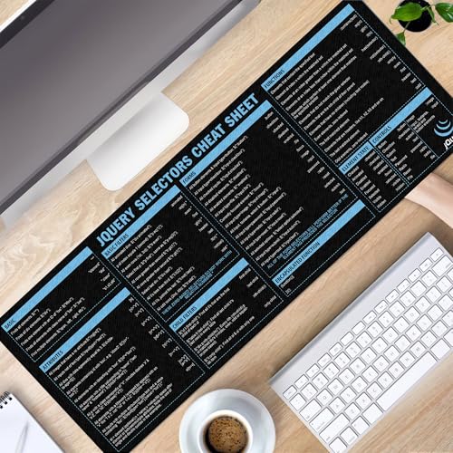 Image of jQuery Selectors Cheat Sheet Mouse Mat KMH Mouse Pad for Web Developers JavaScript Learners Coder Computer jQuery Large Desk Mat, Essential Computer Accessories for Study, Work, and Reference Purposes