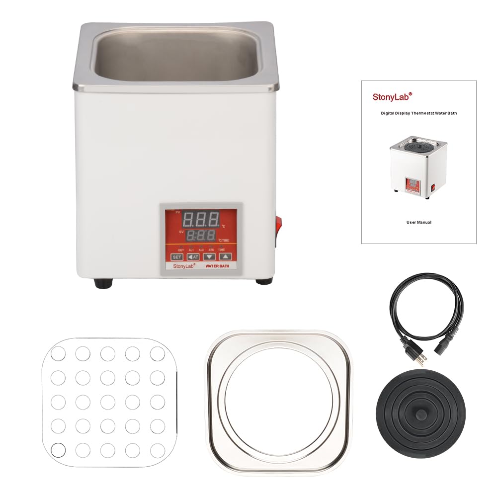 stonylab Digital Baño de Agua Laboratorio, 3 Litros Digital Water Bath Baño de Agua Termostático de uso General con Pantalla Digital y Tapa Protectora, 300W 220V, 50/60Hz