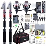 Goture 釣りセット 釣り竿 2.7M 【完全装備の13点セット】 炭素伸縮釣竿2本 スピニングリール2本 ナイロン釣り糸2巻き付き ルアーセット付き 900Dオックスフォード収納バッグ付き 説明書付き 投げ竿 振出ロッド 海釣り 超軽量 携帯しやすい 初心者