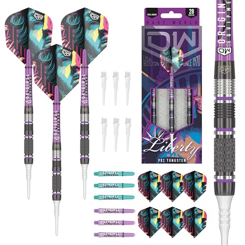 DW Liberty 90% Tungsten Soft Tip Darts, Precision Balanced, Accurate and Durable - Perfect for Professional and Recreational Players (18G)