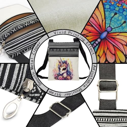Skull Unicorn Messenger Bag Small Ethnic Pattern Printed Adjustable Strap Crossbody Zipper Bag Skull Unicorn Phone Bag Wallet Cute Shoulder Handbag for Women -24
