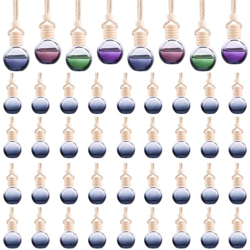 Image of 40 Pack Black Hanging Car Air Freshener Diffuser Bottles Empty Glass Perfume Bottles Pendant Diffuser Bottle for Essential Oils Fragrance Aromatherapy Auto Ornaments