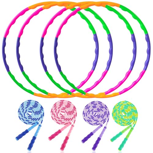 Colorful Kids Jump Rope Set and Detachable Hoop,Set Include 4 Skipping Rope and Plastic Hoop for Fitness Weight Loss Exercise Gymnastics Party Games