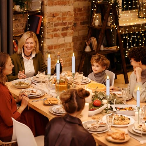 Image of Battery Operated Flameless Taper Candles with Remote, 6.4 Inch White LED Candlesticks Flickering, Short Flameless Candles Decorative for Weeding Home Party Festival, 8 Pack