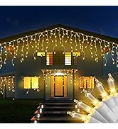 RECESKY 100 Christmas Icicle Lights - 7.7ft Warm White Curtain String Light for Outdoor, Indoor D...