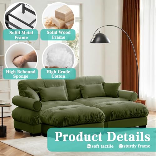 Image of SoarFlash Modern Sofa Couches for Living Room, Small Sectional Sofa Set with Reversible Chaise, Sleeper Sofas and Modular Couch Function, Suitable for Small Spaces in Apartment, Green