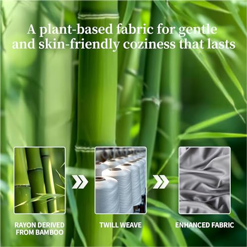 Shilucheng 100% Viscose Derived from Bamboo_ Sheets Full Size 4pcs - Ultra Cooling & Silky Soft Bed Sheets, 16" Deep Pocket, Perfect for Hot Sleepers, Hotel Bedding Sheets (Grey)