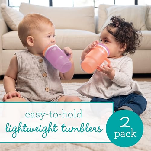 Infantino My 1st Tumbler, 10 Oz. Durable Plastic Sippy Cup with Silicone Leak-Resistant Straw & Handle, for On-the-Go, BPA-Free Transition Cup, Seashell & Lavender, 2-Pack