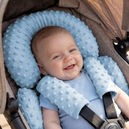 Image of Pro Goleem Infant Car Seat Insert, Baby Head Neck Body Support, Soft Minky Newborn Car Seat Insert, 2-in-1 Reversible, Boys and Girls, Blue