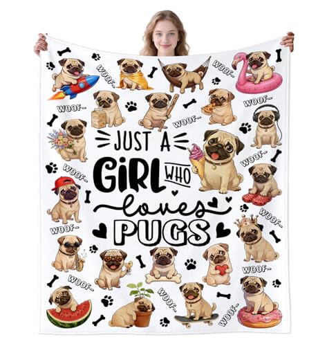 Pug Blanket Dog Pattern Blankets Soft Warm Flannel Pugs Throw Blanket Bedding Dog Theme Gifts for Kids Girls Women Adults 50x40