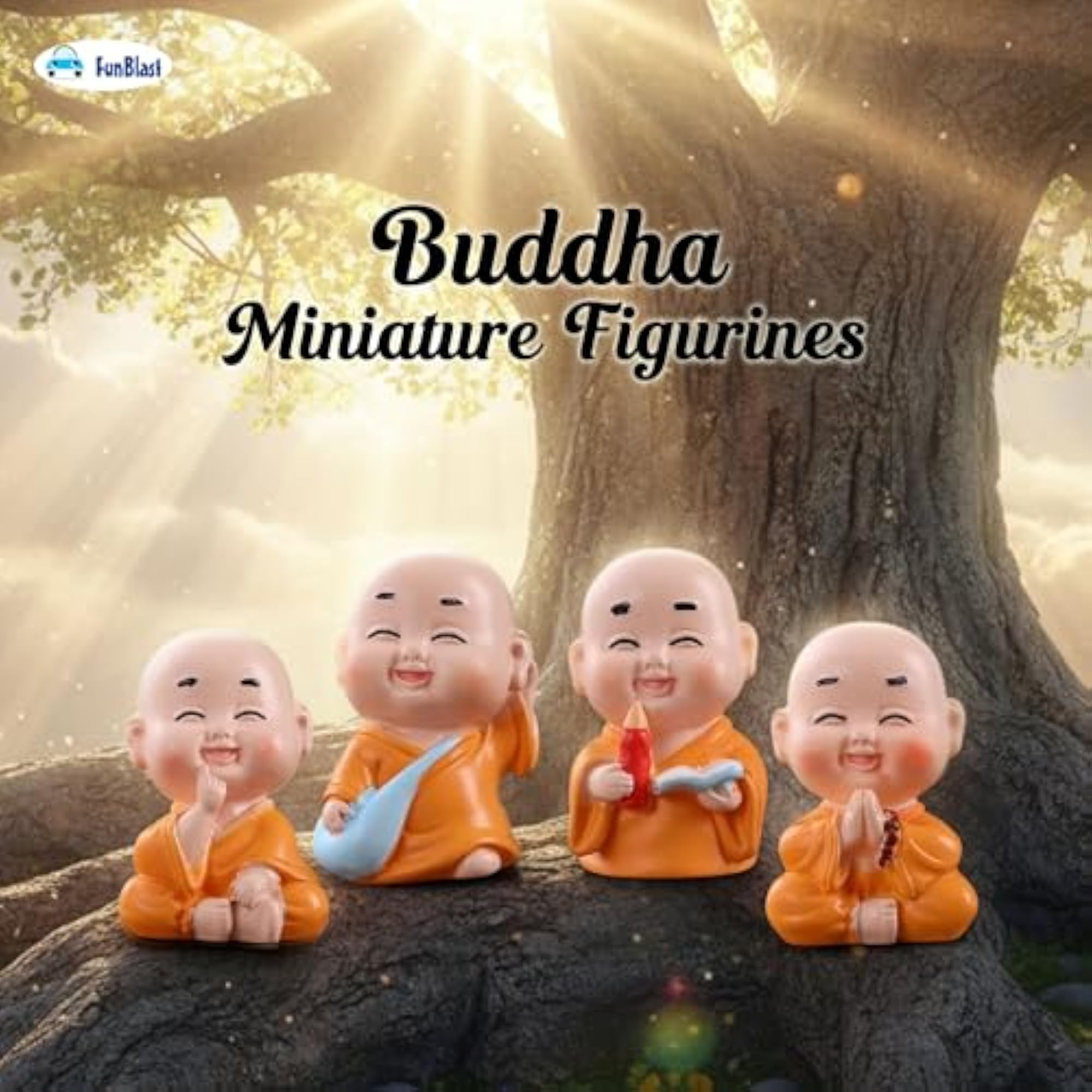 Buddha Monk Set of 4 Statue Figurines