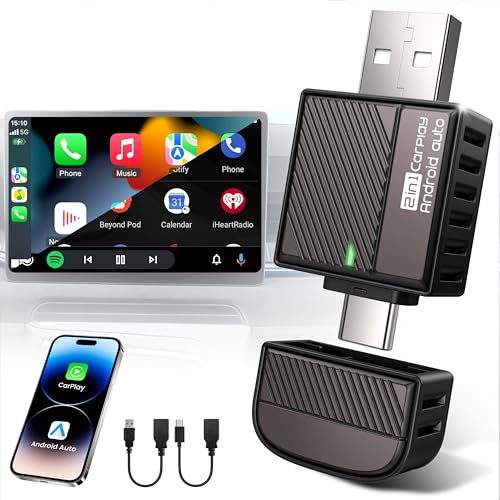 Wireless Android Auto & CarPlay Adapter 2-in-1 2026 Upgraded UK Apple Car Play Dongle [Mini Latency-Free Auto Connect] Convert Wired to Wireless via USB-A/C Plug & Play Fit for 2016+ Cars -Black