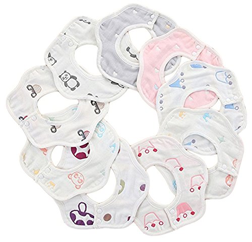 MERLINAE 10 Pack Baby Bandana Drool Bibs Baby 360 Rotate Baby Petal Gauze Bibs-Burp Cloths,Feeding,Waterproof and Absorbent,Drooling and Teething
