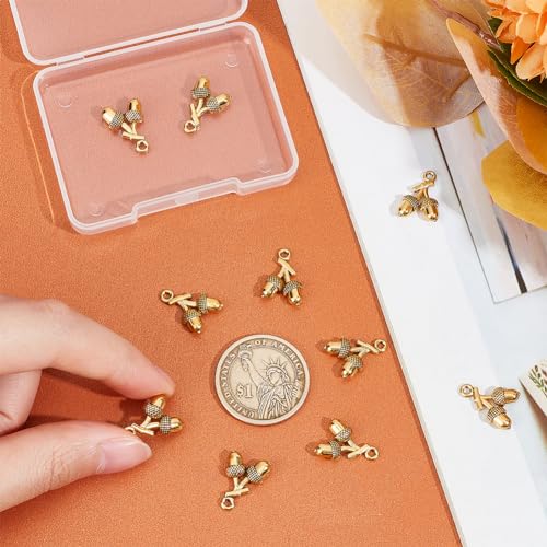 UNICRAFTALE 10Pcs Tibetan Style Alloy Pendants Acorns Charms Antique Golden Pinecone Charms Metal Tree Pendants Gold Earring Charm Small Cute Acorns Dangle Charm for Jewelry Making - Image 4