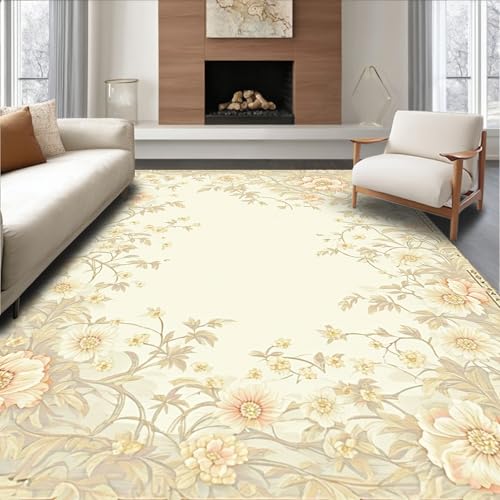 Design&I Low Pile Flatwoven Area Rug 8x10, Cream Beige Floral