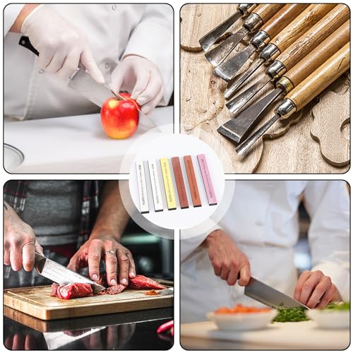 Schleifstein Set 6 Stück Abziehsteine Schleifstein Messer mit Rutschfestem Gummifuß Professionell Messerschärfer Körnung 120/240/600/1000/2000/3000