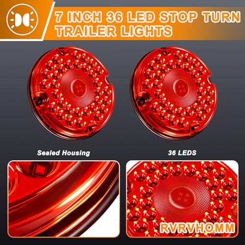 Image of 7 inch Inch Round LED Trailer Tail Lights Red 2Pcs 36 LED Bus Stop Brake Taillight Turn Tail Lights Waterproof for Truck Trailer RV UTV Reflex Lens with Gasket 10-30V