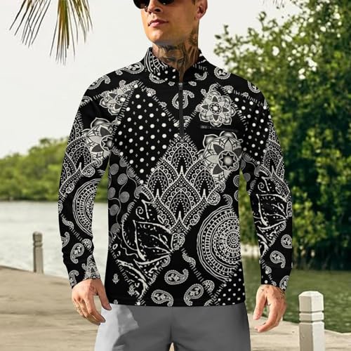 Patchwork Paisley Design Men's Sun Protection Shirts UV SPF UPF 50+ Long Sleeve Rash Guard Lightweight2