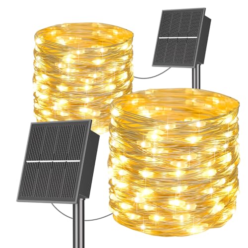 SOLARBABY 2 Guirnaldas Solares de Exterior 20M 200LED, 8 Modos IP65 Resistentes al Agua, Cadena de Luces LED Avideñas Para Decoración de Interiores, Fiestas, Bodas y Jardines-Blanco Cálido