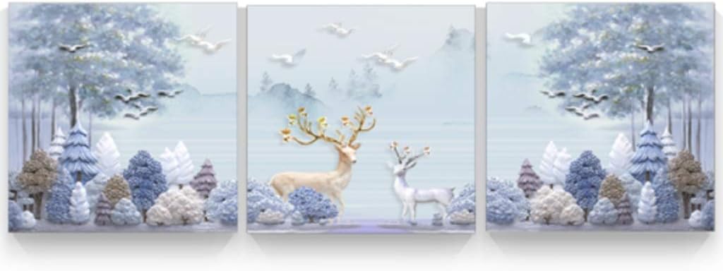 YNFNGXU Modern Minimalist Background Wall Decoration Painting Coral Gold Deer Triple Frameless Painting Living Room Bedroom Nordic Mural (Size : 80x80cm)