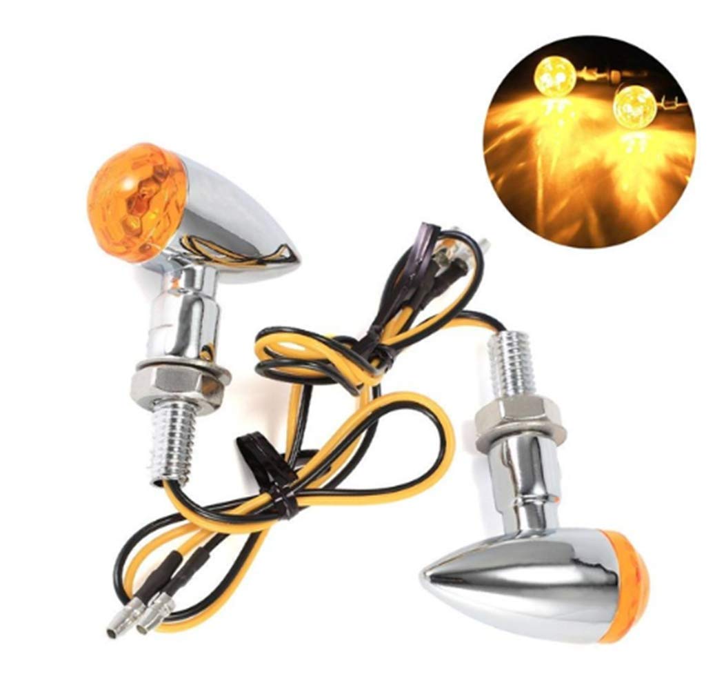 DLLL 2pcs Universal Motorcycle Bullet LED Turn Signal Light Bulb Blinker Indicator Lamp Marker Light for Harley Honda Yamaha Suzuki Kawasaki (Chrome with Amber Lens)