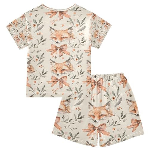senya Fox Leaf Bow Summer Pajamas Set Short Cotton Sleepwear 2 Piece2
