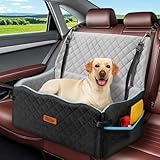 Large Dog Car Seat, Dog Car Bed for Large Dogs Under 60 lbs or 2 Small Breeds, Comfortable Pet Booster Seat with Memory Foam Thick Cushion, Detachable & Washable Pet Bed for Backseat, Black+Grey
