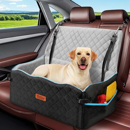 Tivray Hundesitz für Auto, Hundebett für große Hunde bis 27 kg oder 2 kleine Hunde, komfortabler Autositz mit Memory-Foam-Polster, abnehmbar & waschbar, Rückbanksitz für Haustiere, Schwarz+Grau