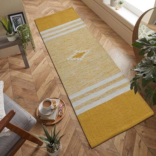 Image of Hand Woven 100% Natural Cotton Designer Rug|Kitchen Runner|Bedside Runner|Kitchen Mat|Carpet|Multiple uses for Balcony,Living Room,Bedroom,Size-22x60 Inches, (Yellow)